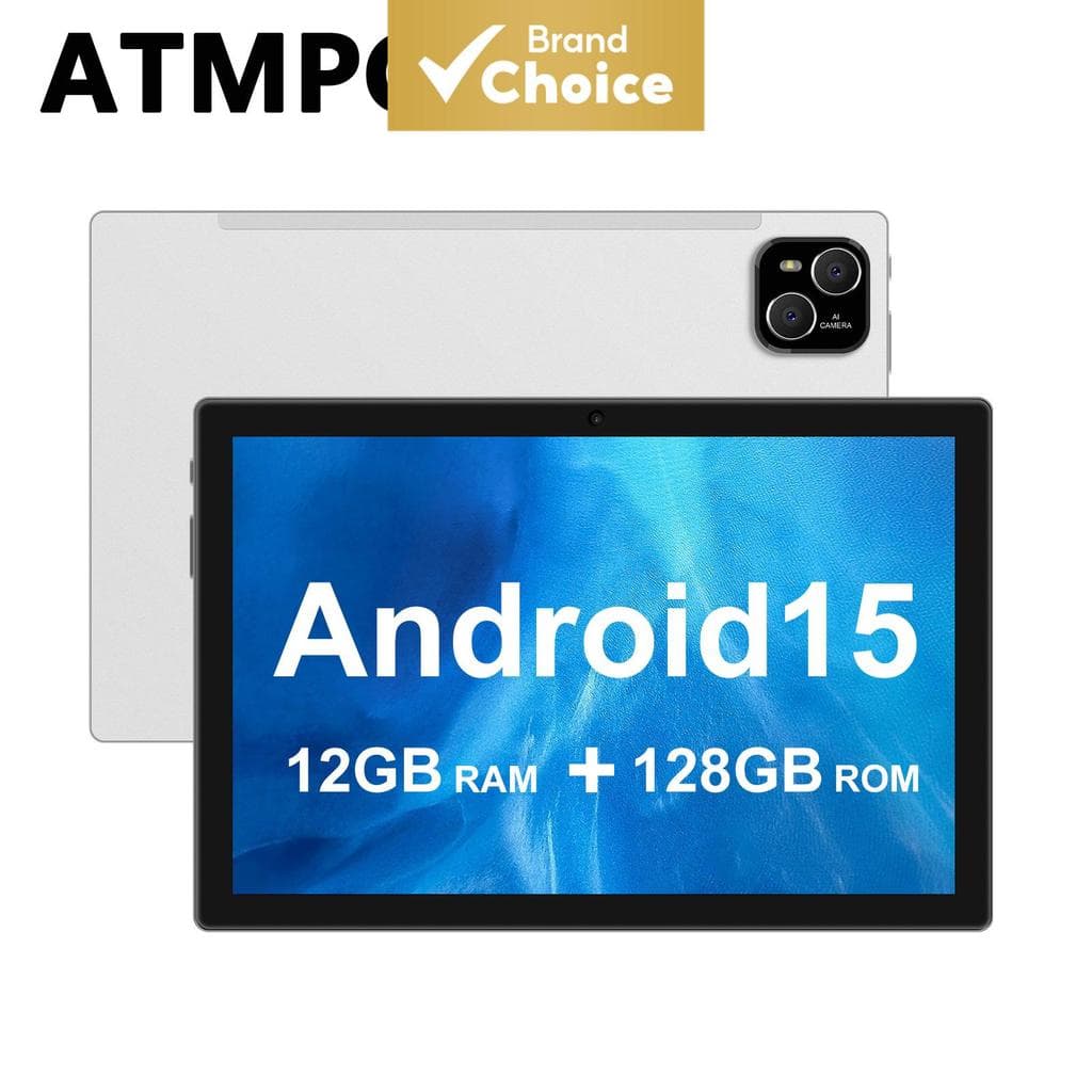 Tablet ATMPC de 10 polegadas para crianças, Android, sistema 15, memória expansível de 12GB + armazenamento de 128GB