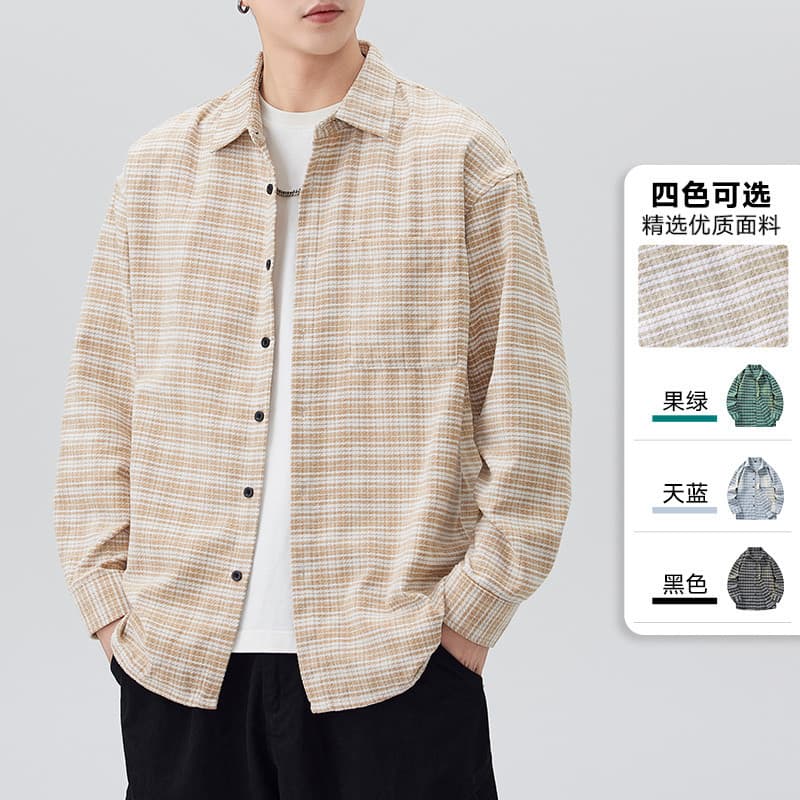 Jaqueta de Chenille pesada masculina jaqueta camisa gola falsa jaqueta de duas peças masculina juventude estilo Hong Kon