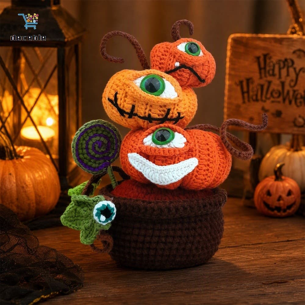 Kit De Abóbora De Halloween De Crochê DIY Plantador De Amigurumi Mau Olhado