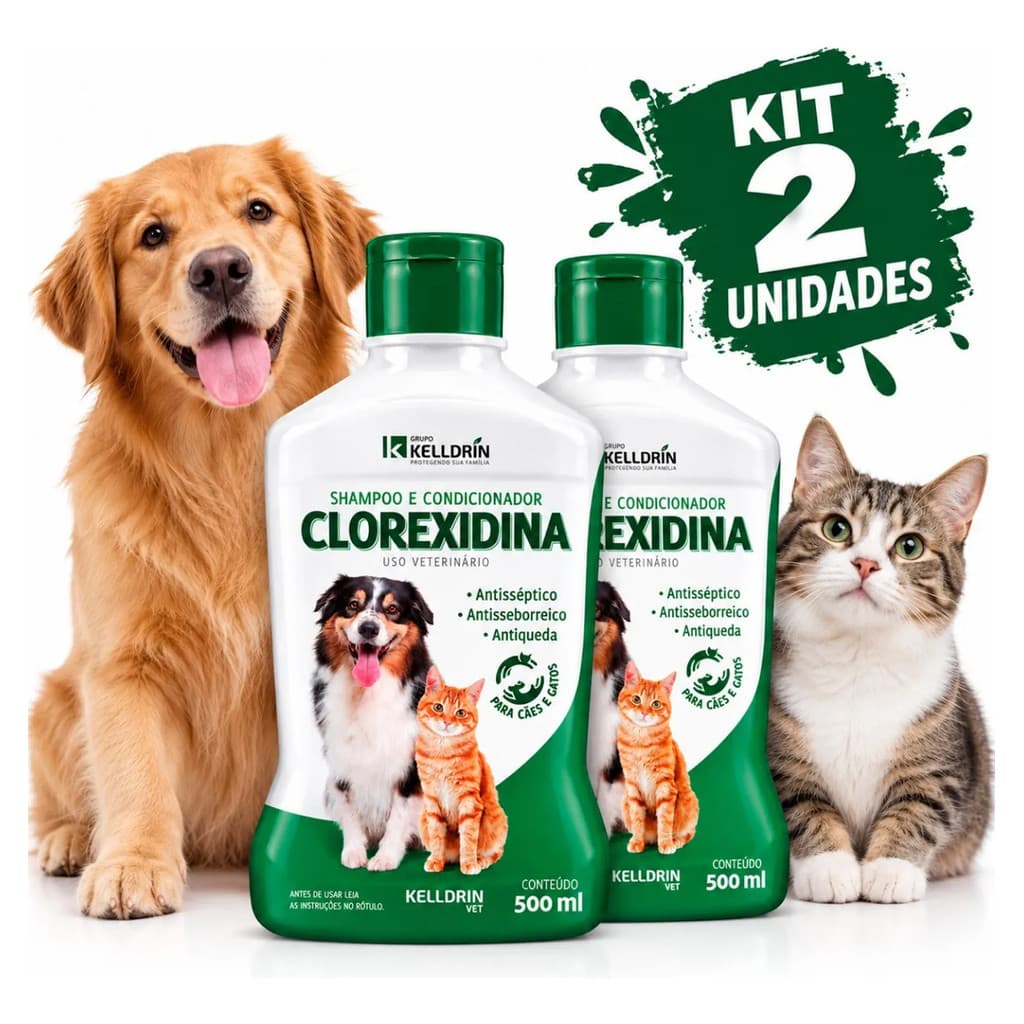 Kit 2x500ml Shampoo Condicionador Cães e Gatos para banho e condicionamento