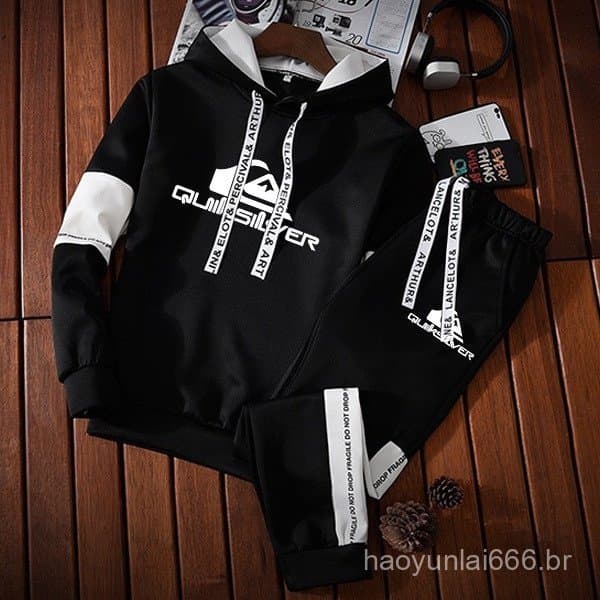Conjunto masculino, conjunto de moletom masculino. Novo moletom masculino com capuz e estampa de alfabeto + calças de de