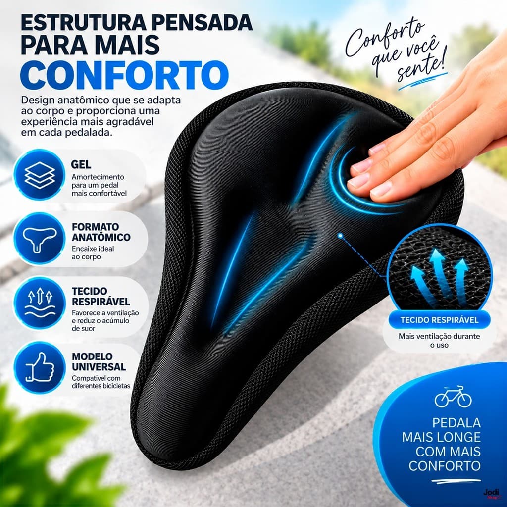 Capa de Selim com Gel para Bicicleta Ergométrica com Cordão Ajustável Inferior