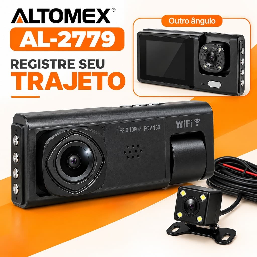 Câmera para Carro Altomex AL-2779 Tripla 1080P com Câmera Traseira