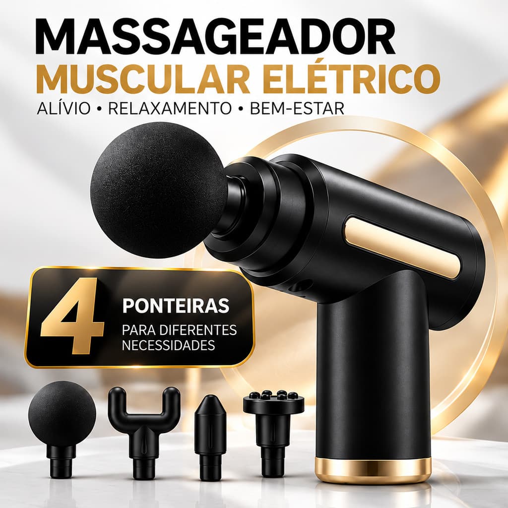 Massageador Elétrico Muscular Profissional Pistola Massageadora 4 Ponteiras Portátil Massage Gun Corporal