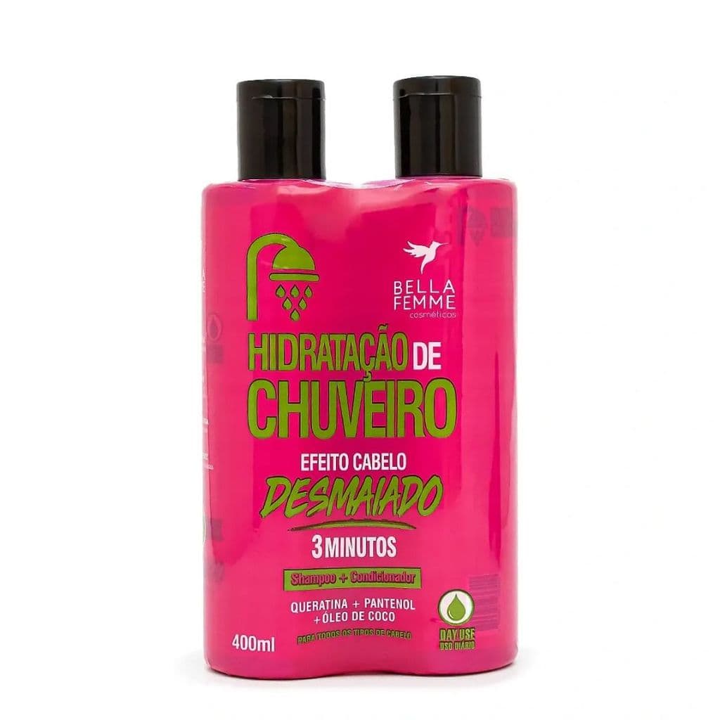 Kit Shampoo e Condicionador Bella Femme Hidratação de Chuveiro 400ml Tratamento Capilar Hidratante Cabelos Macios