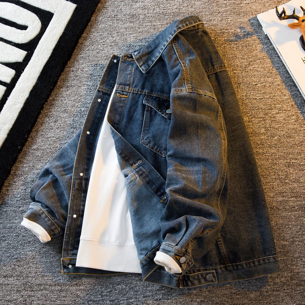 HPCP Jaqueta jeans retrô azul pesado masculina primavera outono Street Wear ferramentas jaqueta Casual masculina roupas 