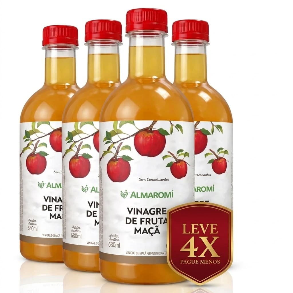Vinagre de Fruta Maçã Almaromi 680ml Original 4% Acidez Sem Conservantes para Saladas e Temperos