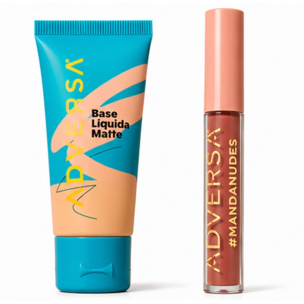 Kit Maquiagem Adversa Base Líquida Matte Tom Médio Claro 250 + Batom Líquido Matte Fechou Longa Duração