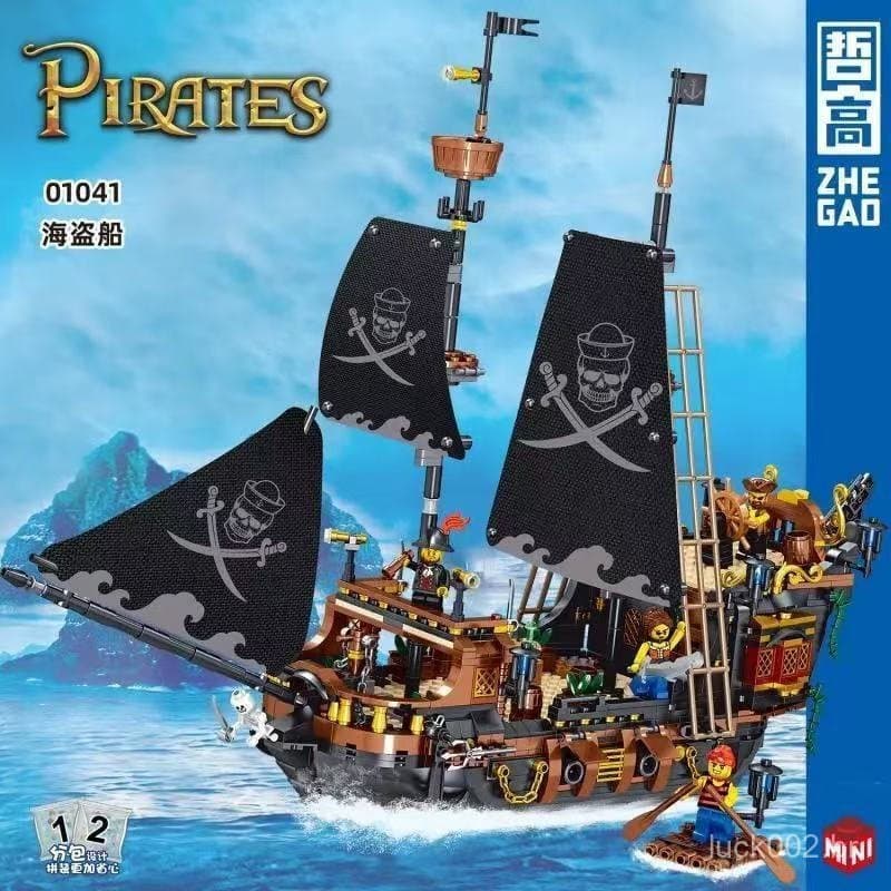 1400 peças de blocos de montar Lego, barco à vela Pérola Negra, navio pirata do sol, brinquedo educativo de montagem par