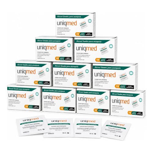 Kit 10 Caixas Álcool Swab 70% Uniqmed Com 1000 Unidades