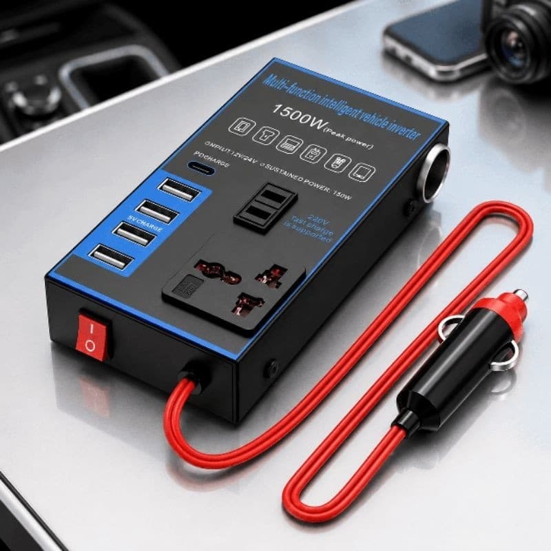 Inversor De Potência Veicular 12V 24V Para 110V 220V 4 USB Carregador Rápido 1500W