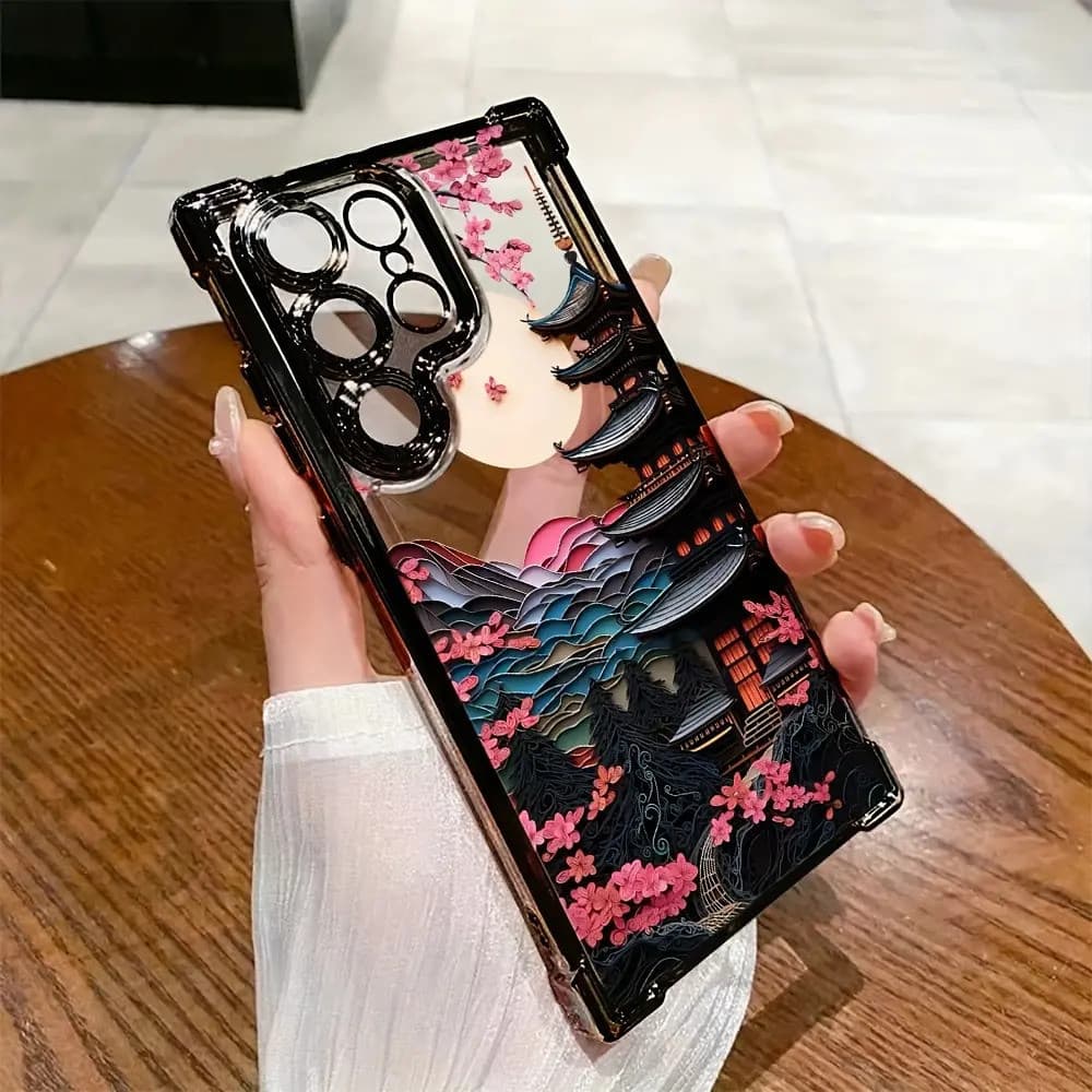 Capa de celular: Uma capa de celular projetada no estilo tradicional japonês, adequada para Samsung Galaxy S25, S24, S23