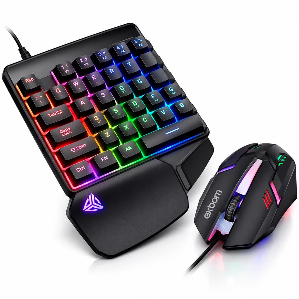 Kit Gamer Teclado Uma Mão One Hand RGB + Mouse Gamer USB para PC Notebook Jogos