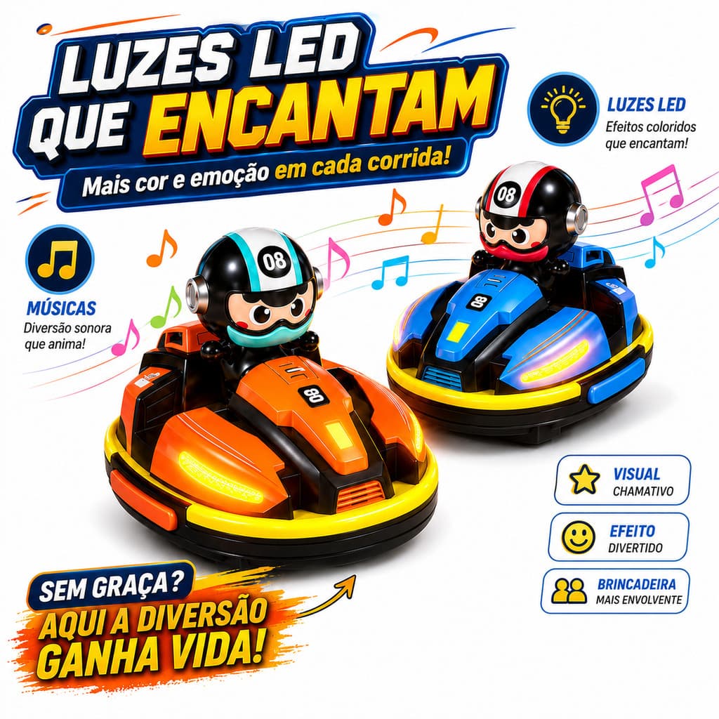 Carrinho Bate-Bate Controle Remoto Kit com 2 Carros 2.4G Batalha Infantil com Luz e Som