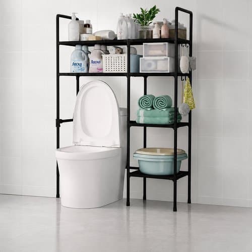 Estante Multiuso Preta Organizador de Banheiro Nicho para Lavanderia Cozinha Prateleira Vertical Compacta