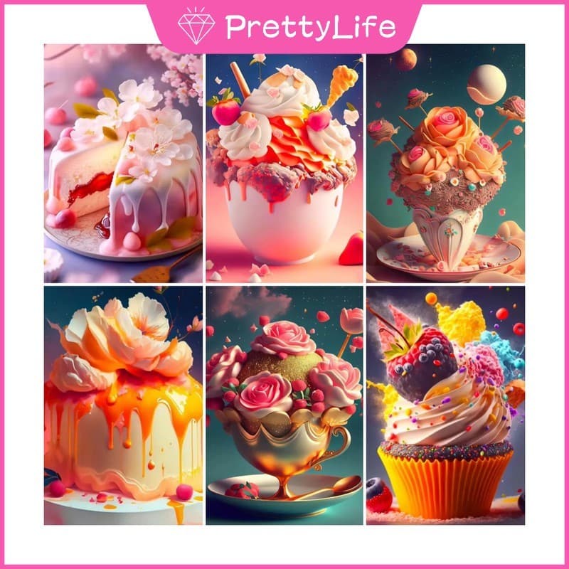 PL Sobremesas Deliciosas 5D DIY Pintura De Diamante/A Óleo Digital Ponto Cruz De Cristal Redondo Completo Mosaico Kit De