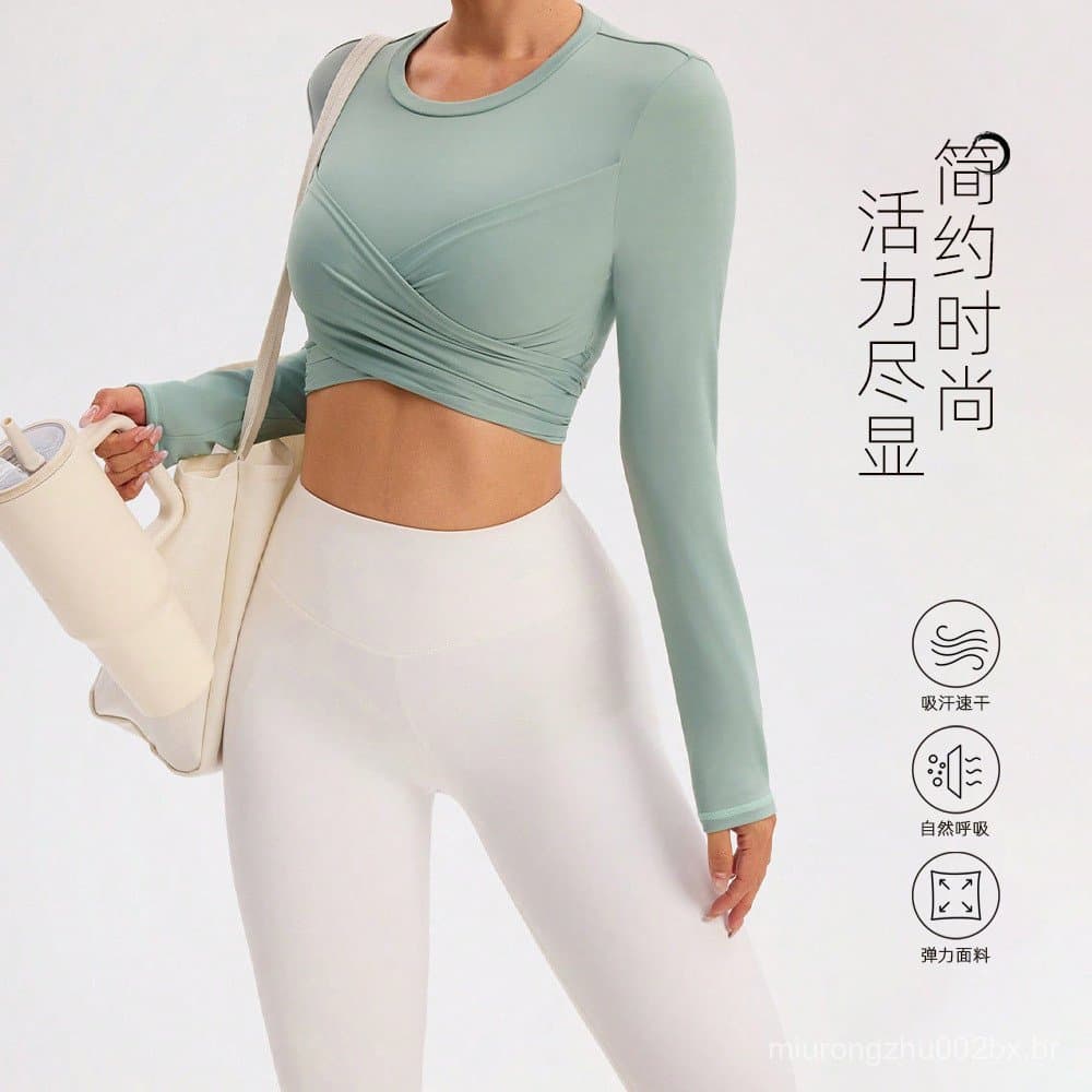 Top de Yoga Feminino Slim-Fit, Roupas Esportivas Profissionais para Fitness, Roupas de Treinamento de Pilates de Manga L