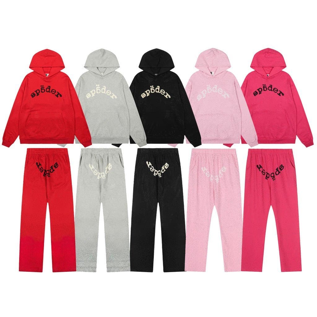 Sp5der moletom conjunto de moletom Cross-Border Terry jaqueta calças Polar velo com capuz moletom de corpo inteiro estam