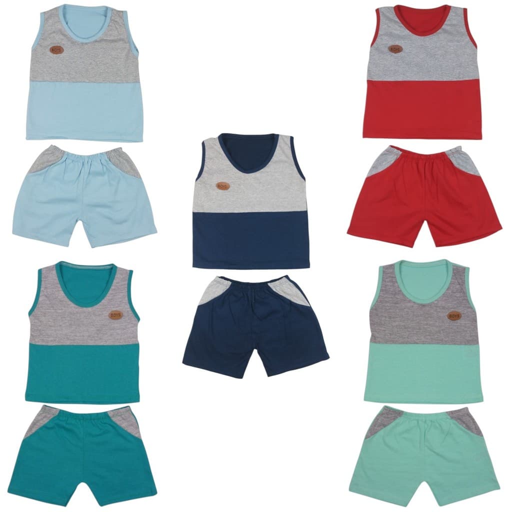 Kit 5 Conjuntos Roupa de Bebê Recém-Nascido Body Calça Short Regata e Tapa-fralda