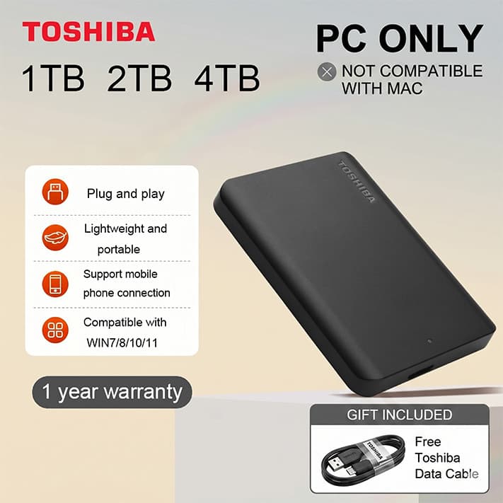 Toshiba⚡️ Disco Rígido Externo HDD 1TB/2TB/4TB SSD  USB 3.1 Tipo C Interface De Alta Qualidade