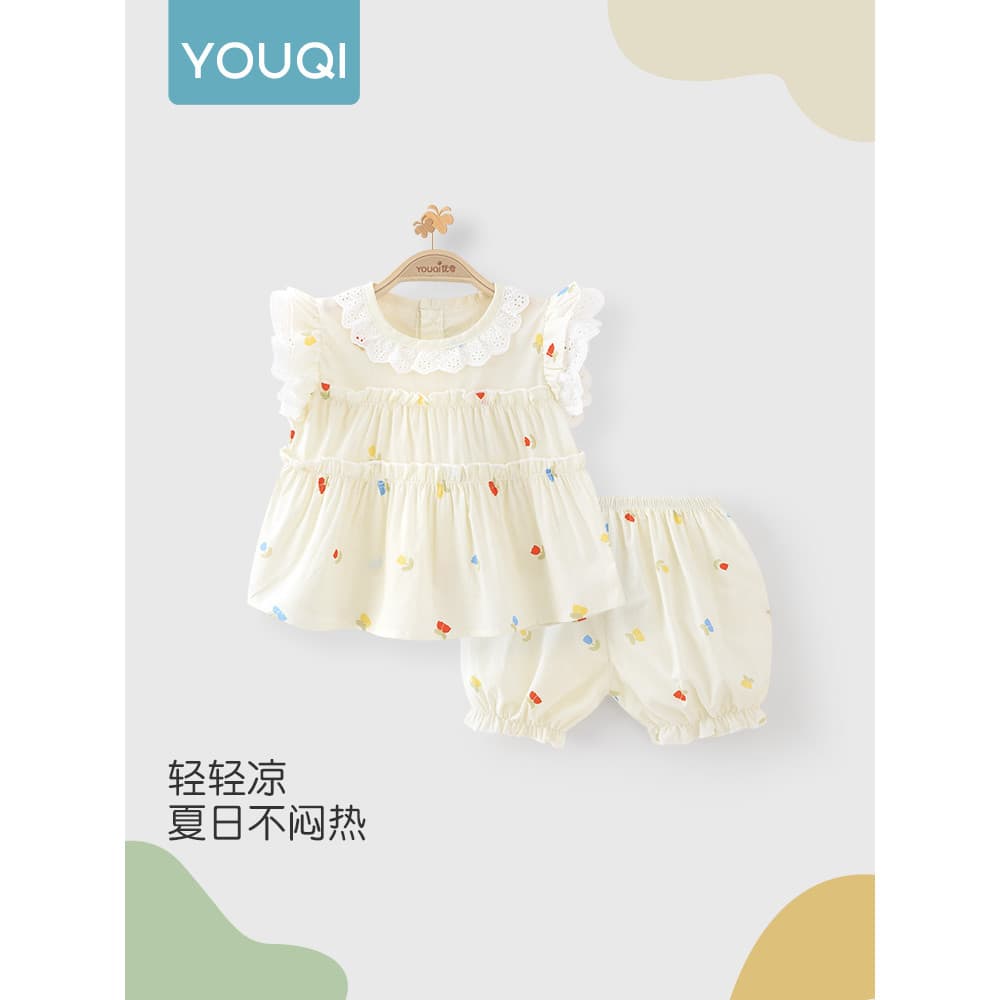 Youqi menina bebê Shorts de manga curta novo verão estilo fino bebê moda bonito pequeno terno menina roupas de um ano