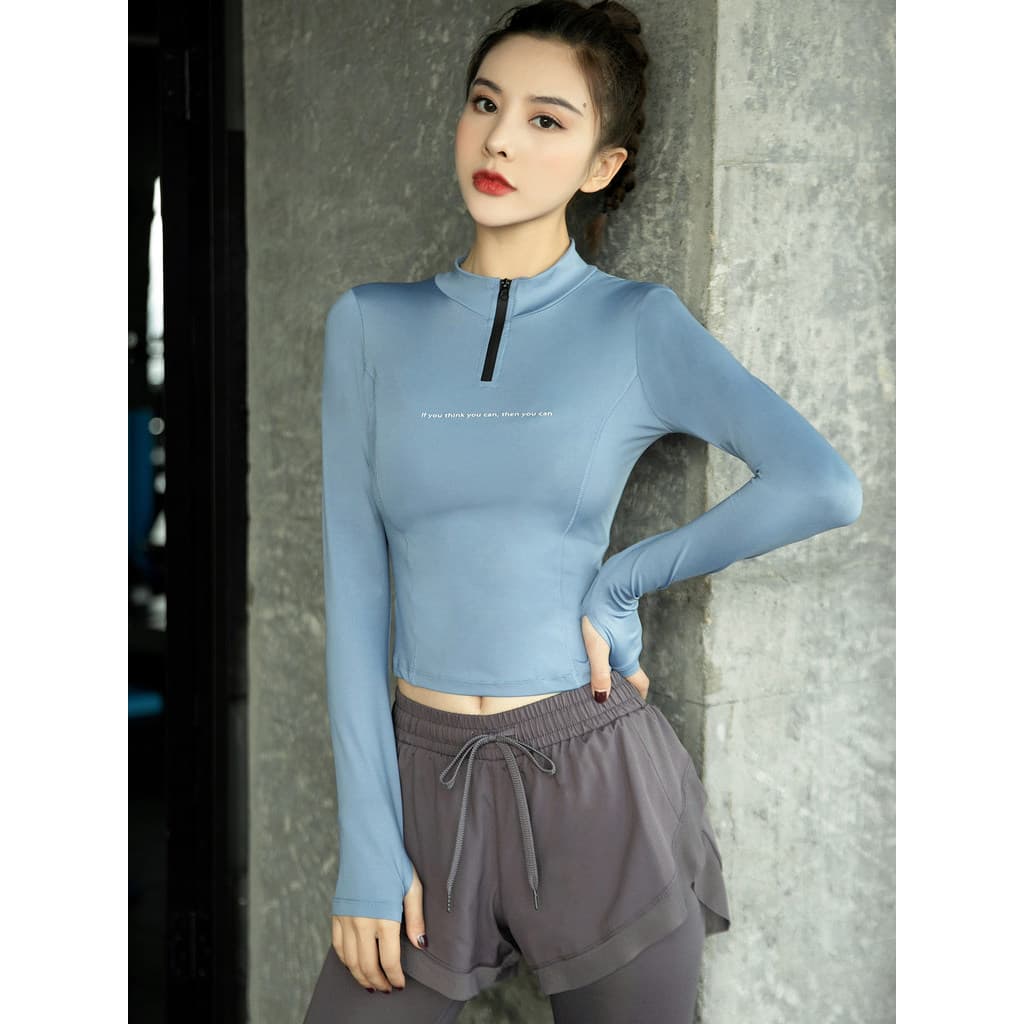 Roupas de Yoga de manga comprida topo feminino fino-ajuste mais magro olhar de secagem rápida roupas de Fitness treiname
