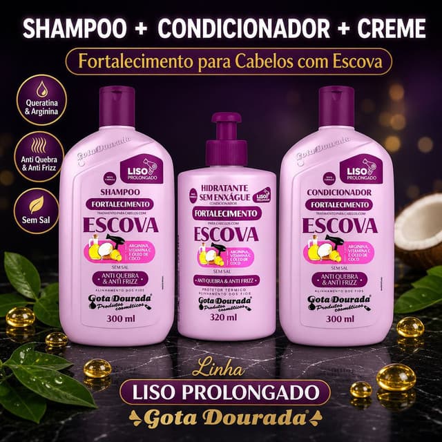 Kit Escova Gota Dourada Sh Cond 300ml + Creme Hidratante 320ml