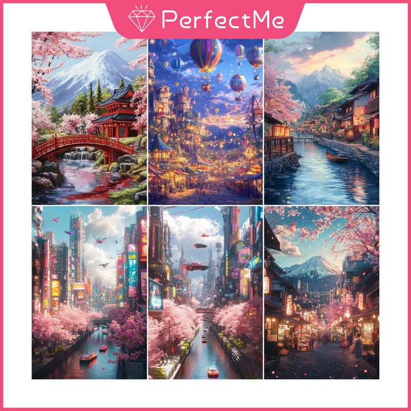 PM Cenário Natural 5D DIY Pintura Diamante/A Óleo Digital Ponto Cruz De Cristal Redondo Completo Mosaico De Kit De Borda
