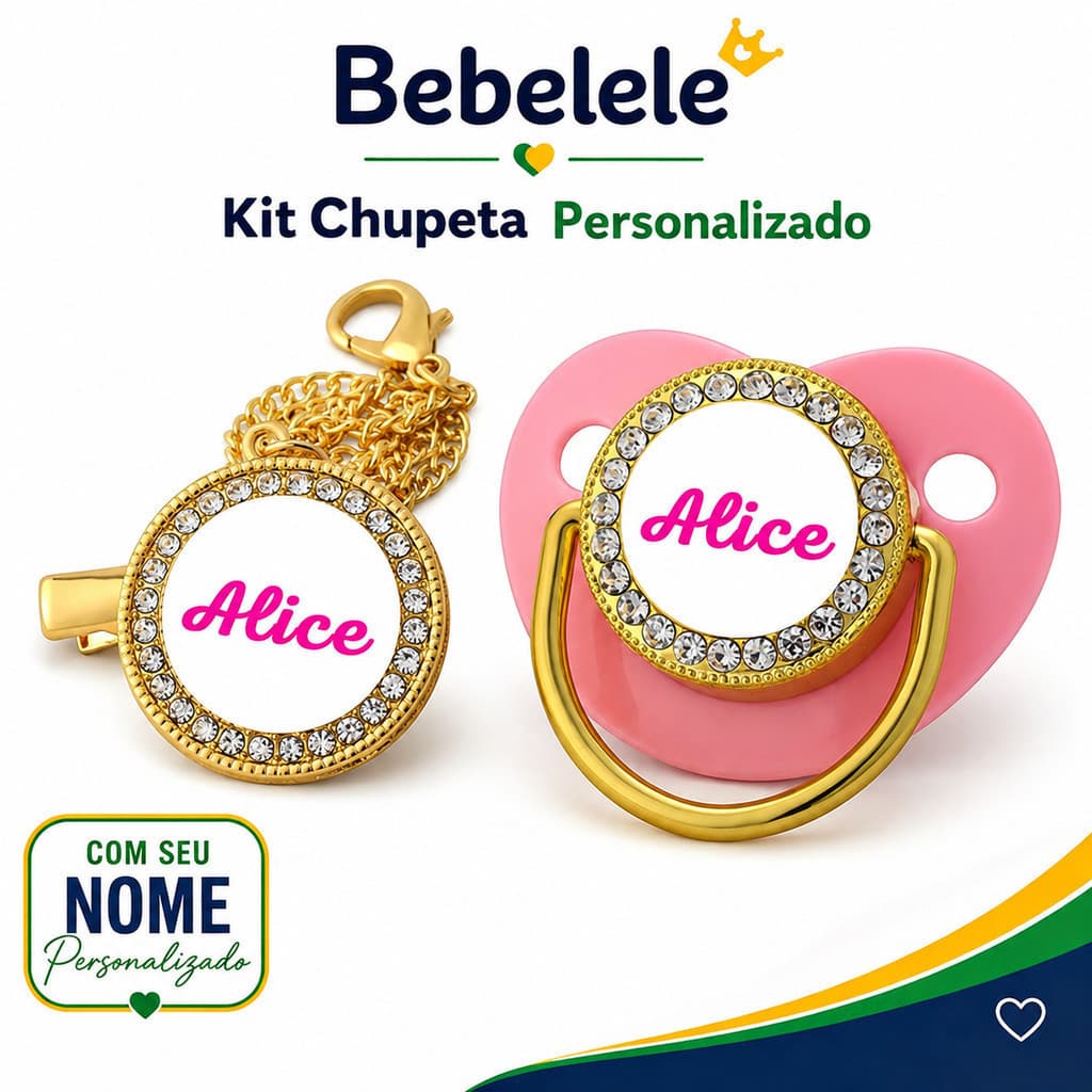 Chupeta rosa para bebê, personalizada com nome/foto, vem com uma corrente para chupeta