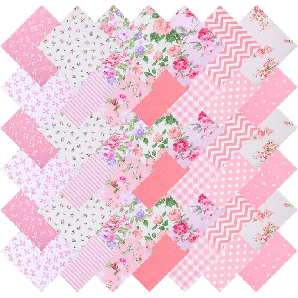 42 Peças de Tecido Rosa para Patchwork, Quadrados de Algodão Pré-Cortados de 5x5 Polegadas, Tecido de Algodão Floral par