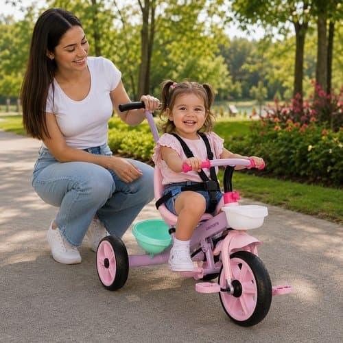 Triciclo Infantil Criança Rosa Empurrador Conforto Seguro Diversão Bebes Meninas