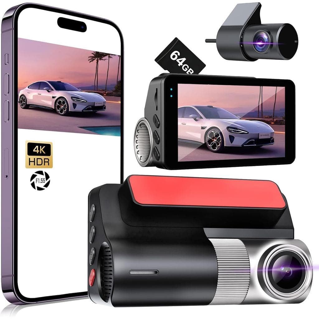 Câmera Veicular 4K Frontal e Traseira, Sensor G, Cartão de 64GB Grátis Incluído, Câmera Veicular WiFi 5.8GHz para Carros
