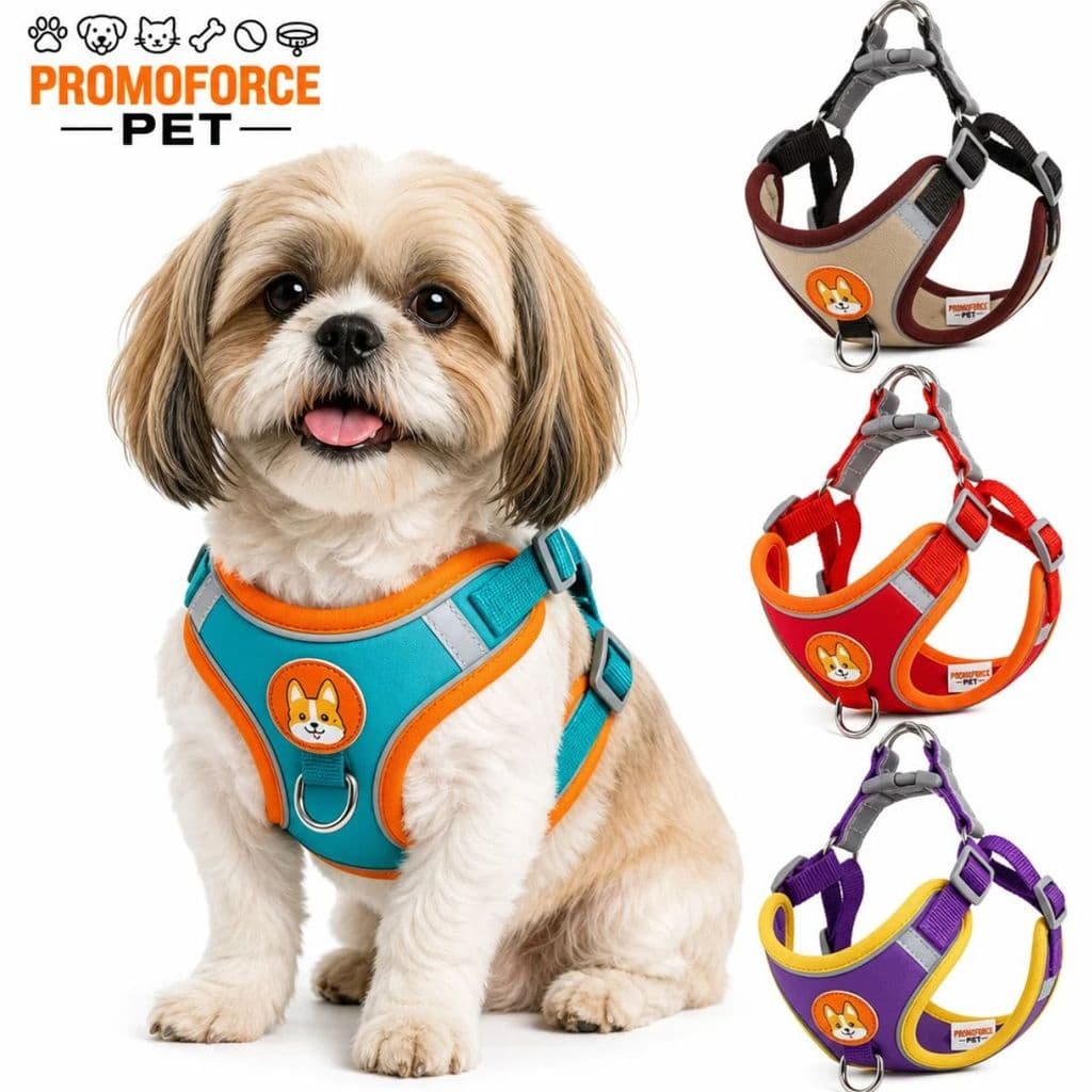 Coleira Peitoral Cachorro Gato Cães Confortável Pequenos e Médios Reflexiva Kit Guia + Coleira Ajustável