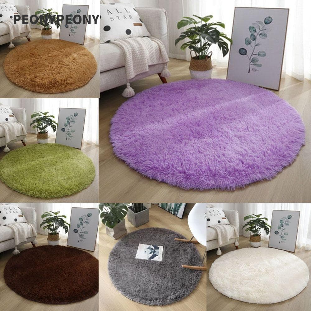 Tapetes De Sala De Estar PEONY , Tapete Redondo De Pelúcia Macio De 40 Cm De Pé Espesso Antiderrapante De Cor Sólida