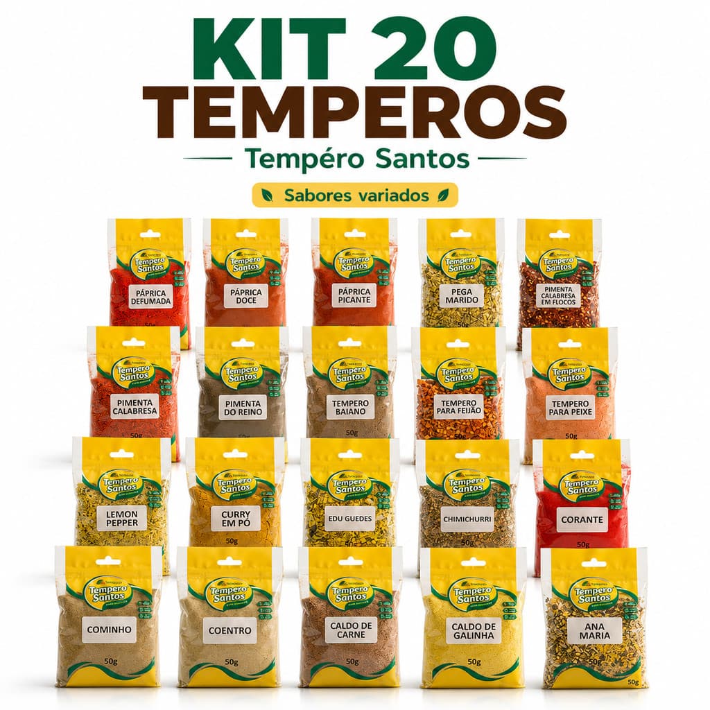 TEMPEROS E CONDIMENTOS KIT 20 UNIDADES NATURAIS SEM CONSERVANTES 50G CADA - TEMPERO SANTOS