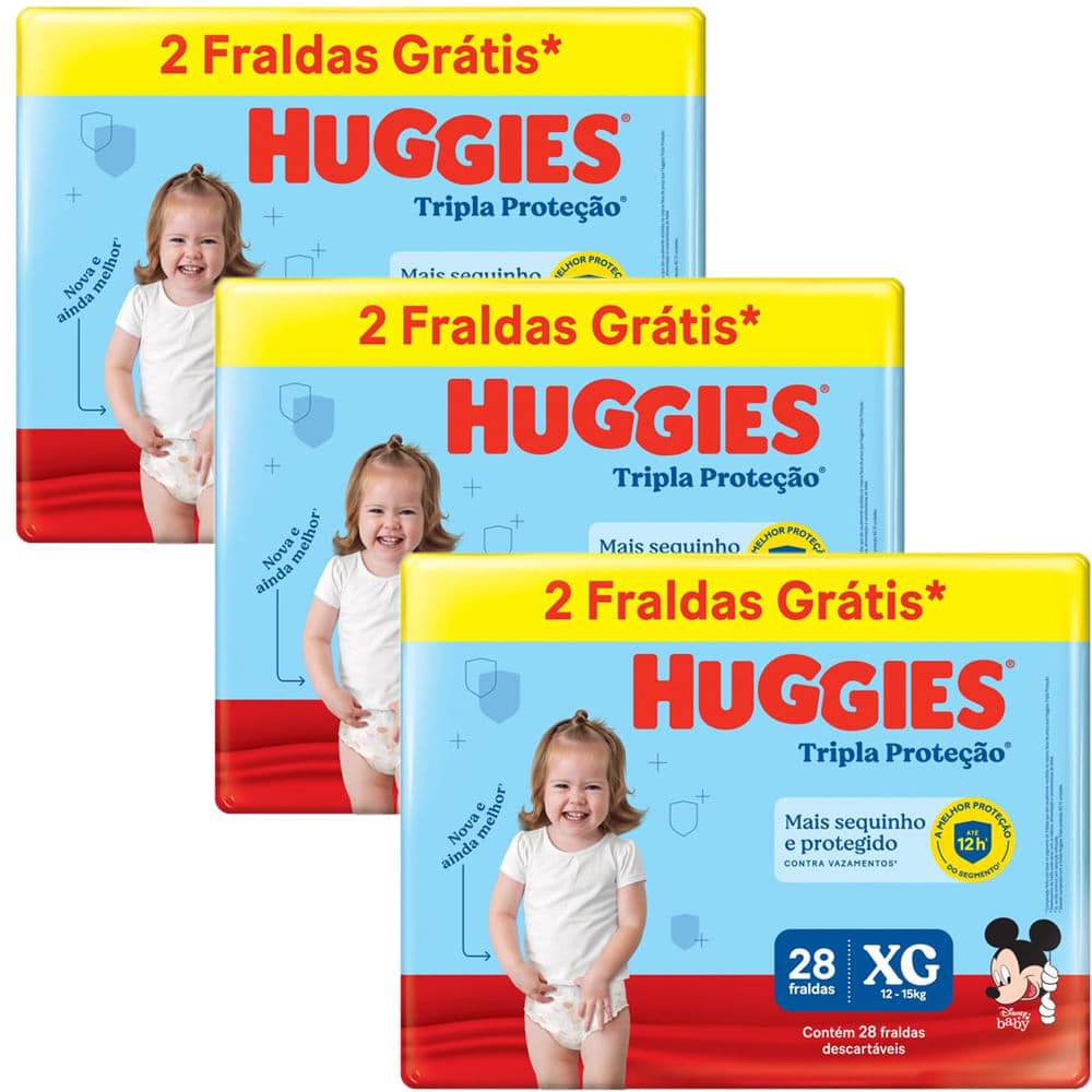 Kit 3 Fraldas Huggies Tripla Proteção Meguinha XG - 84 Tiras