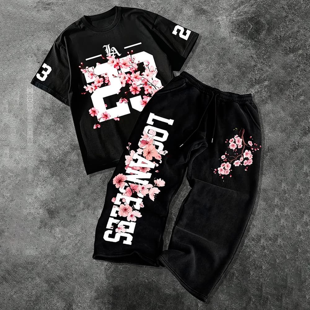 Kit Conjunto Camiseta +Wide Leg Moletom Basquete Central Trap Hip Hop Conjunto Y2k Streetwear Cerejeira Shirt Y2K