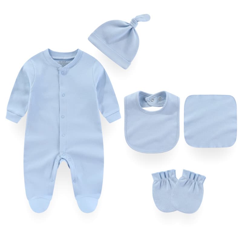 Kiddiezoom 7 Cores Sólidas Unissex Bebê Menino Menina Macacão + Pano Babador + Chapéus + Luvas Conjuntos De Roupas De