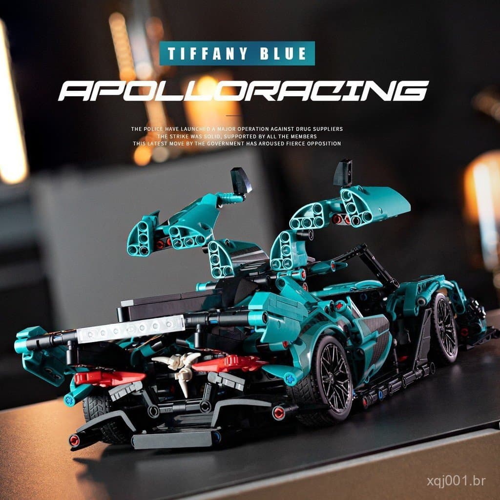 Compatível com blocos de montar Lego, modelo de carro esportivo Tiffany Blue V12, carro de corrida com controle remoto p