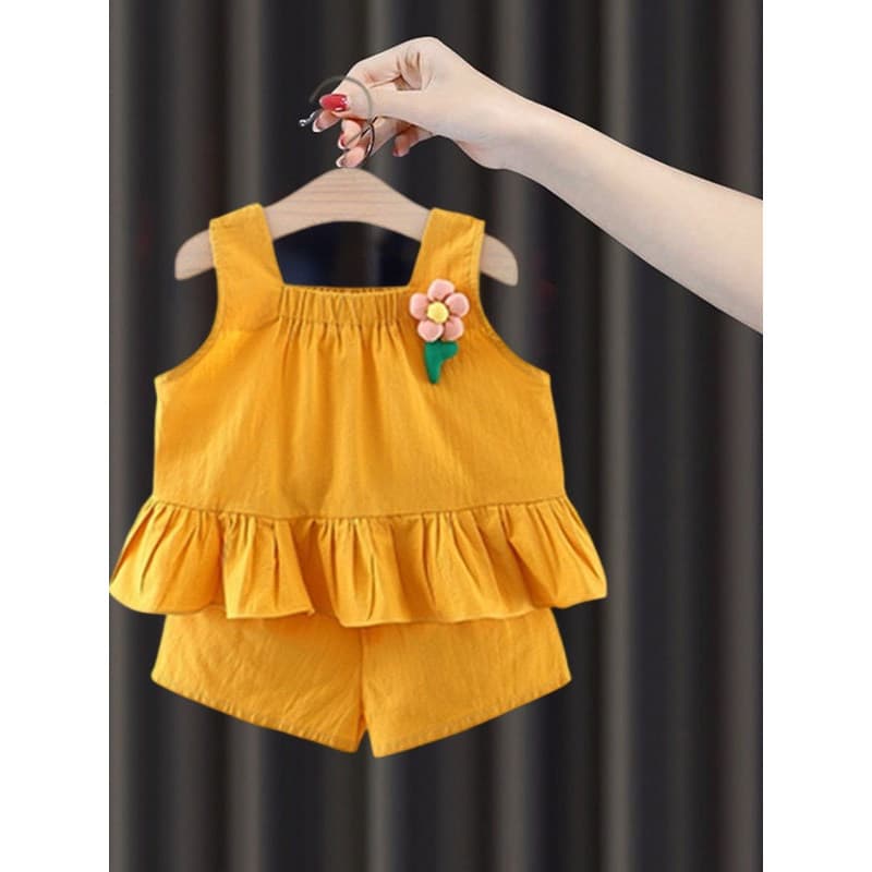 Meninas roupas terno verão 2026 novo estilo bebê menina sem mangas camisola Shorts de duas peças roupas de bebê