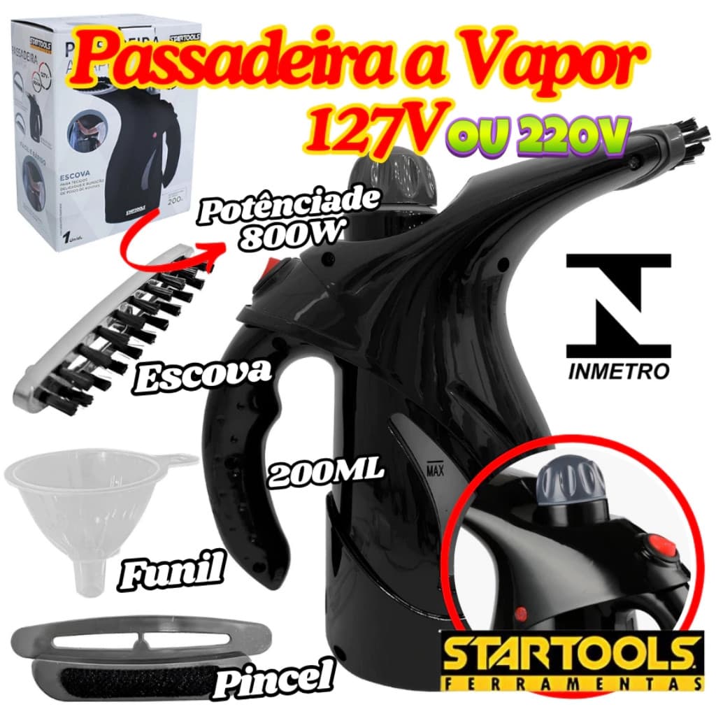 OFERTA Passadeira A Vapor Com Escova Potência 800W 127V OU 220V De 200ML Inmetro 22Cm Startools