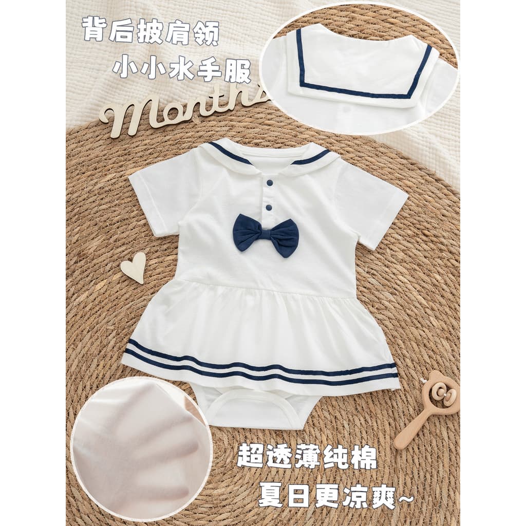 Bebê menina roupas de verão do bebê estilo marinho roupas de bebê verão estilo fino cem dias mês inteiro roupas vestido 