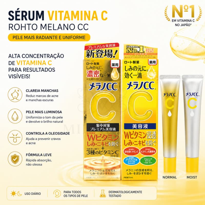 MIIUROSE Rohto Melano CC Essência Iluminadora Premium com Vitamina C 20ml Remove Marcas de Acne e Repara Cicatrizes RX6R