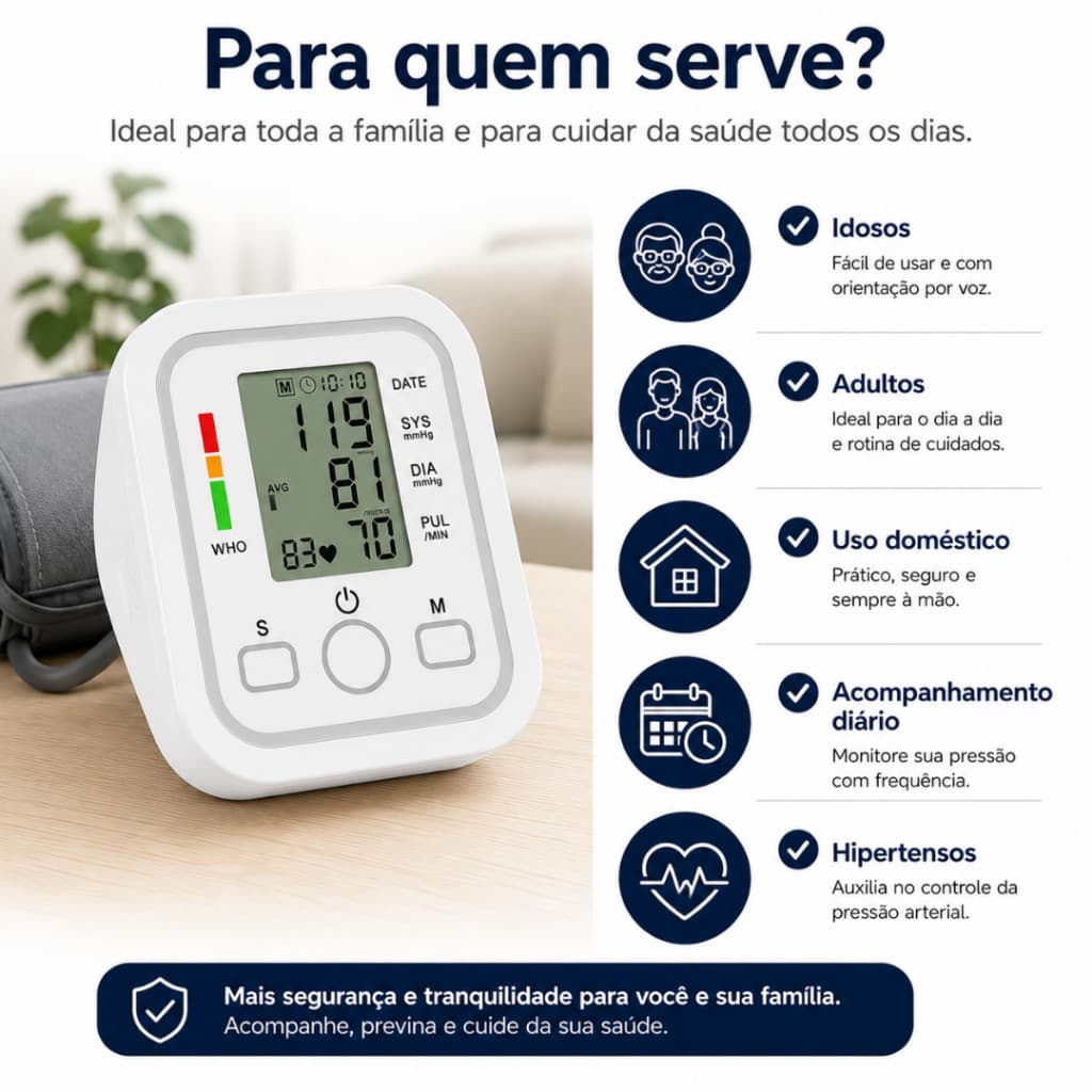 Aparelho Medidor de Pressão Arterial Digital Braço Com Voz