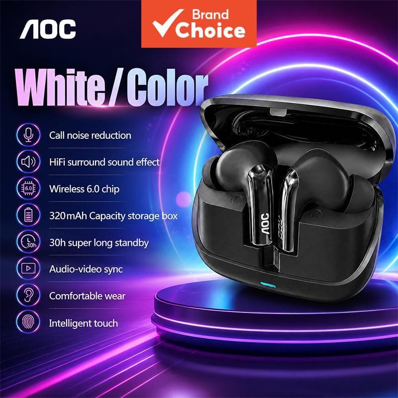 AOC ACT4635 Fones de Ouvido Bluetooth, Motor de Onda Sonora Impressionante, Fones de Ouvido de Rede 6.0, Fones de Ouvido