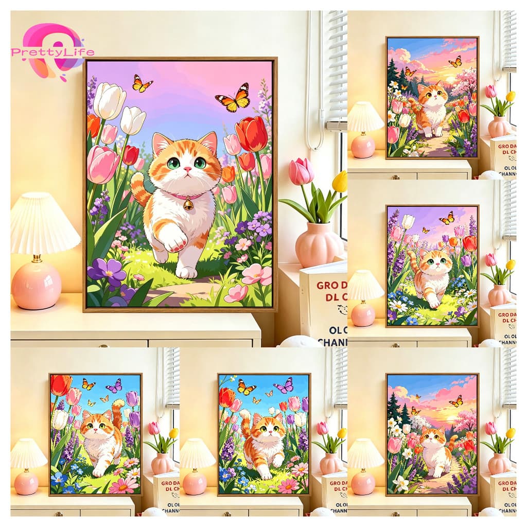 Conjunto De Pintura De Diamante Tulip Cat 5D Broca Quadrada/Redonda Ponto Cruz De Cristal Completo Decoração De Parede P