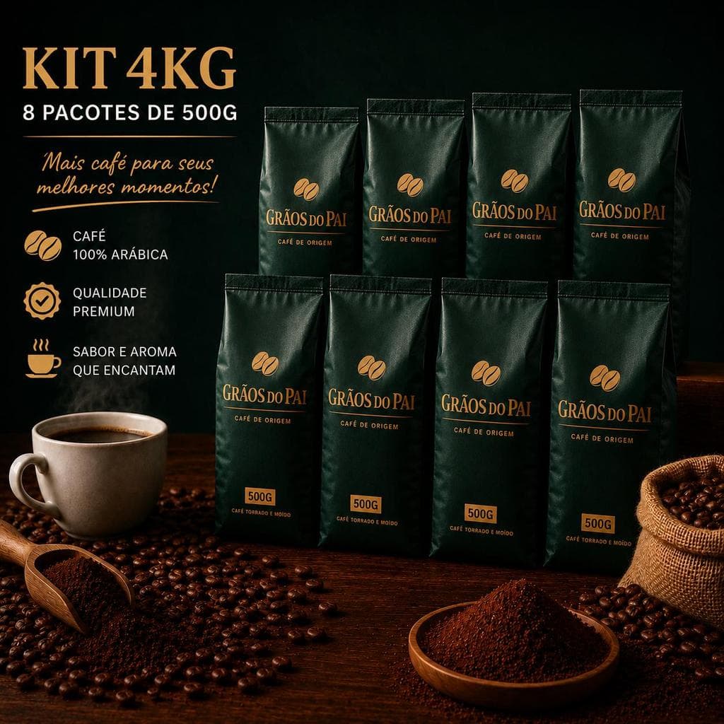 Kit 4 Kg Café Gourmet Em Grãos 100% Arábica Torrado Moído Pacotes 500g Café Grãos Do Pai
