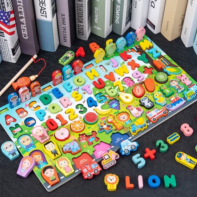 Jogos Educativos Quebra-Cabeça de Madeira Brinquedos de Números e Alfabeto Brinquedos Educativos para Bebês Kit de Brinq