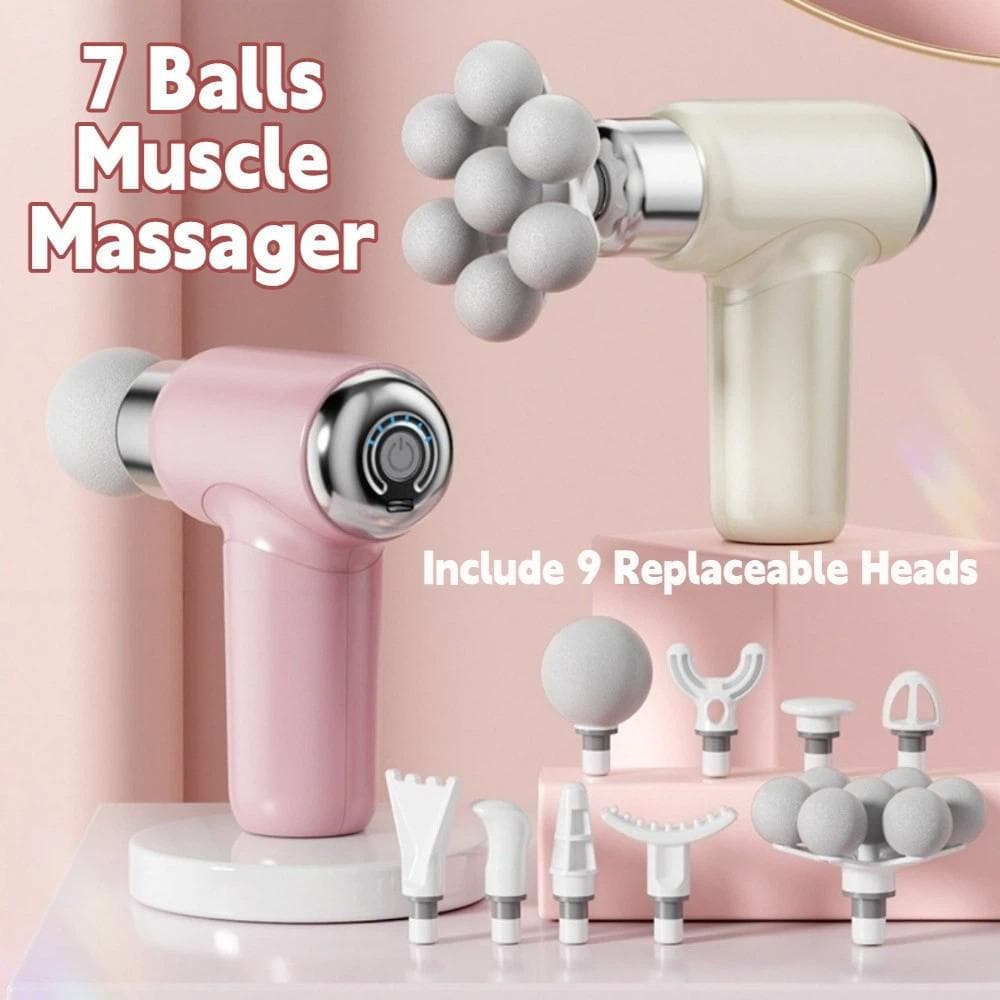 FIWICKA Massageador Muscular De 7 Bolas , Mini Elétrico Portátil De Fáscia Com 9 Cabeças Substituíveis , Tamanho Compact