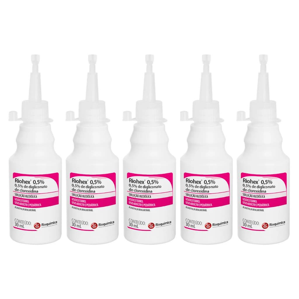 Kit C/5 Riohex 0,5% 100 Ml Solução Alcoolica